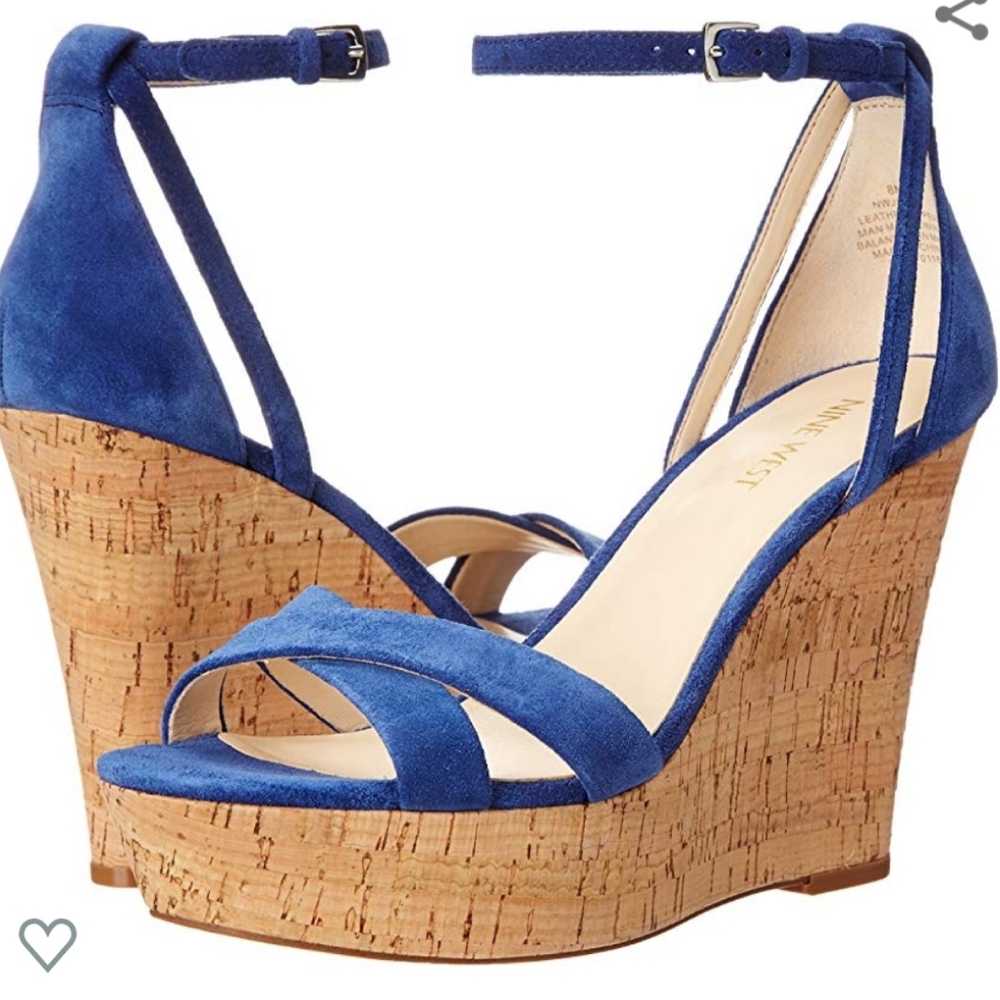 Nine West Joker Suede Wedge Sandal in Dark Blue